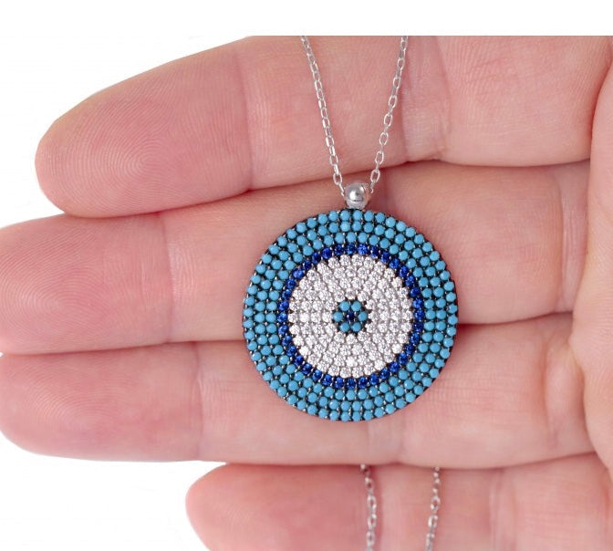 Evil eye silver necklace