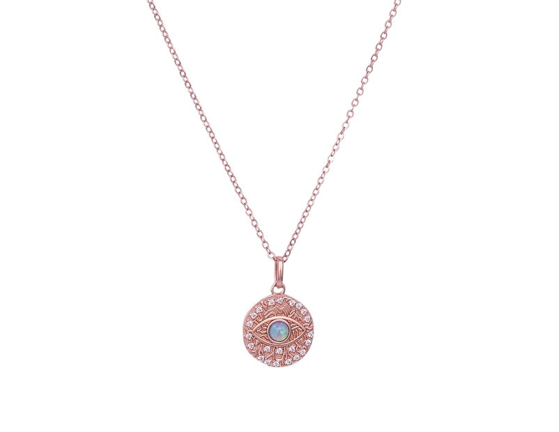 18K ROSE GOLD VERMEIL AZTEC VINTAGE EVIL EYE NECKLACE