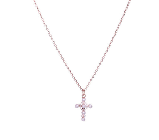 18K ROSE GOLD VERMEIL PERLA CROSS NECKLACE