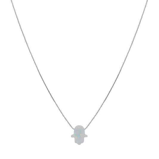 WHITE OPALITE HAMSA NECKLACE