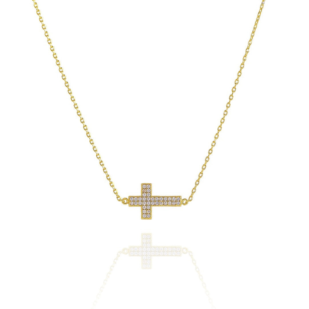 DANAE SIDE CROSS GOLD NECKLACE