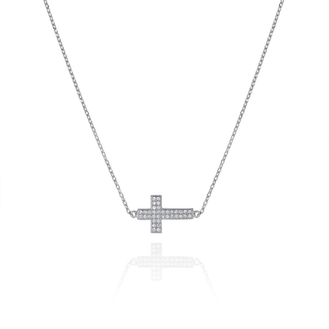 DANAE SIDE CROSS SILVER NECKLACE