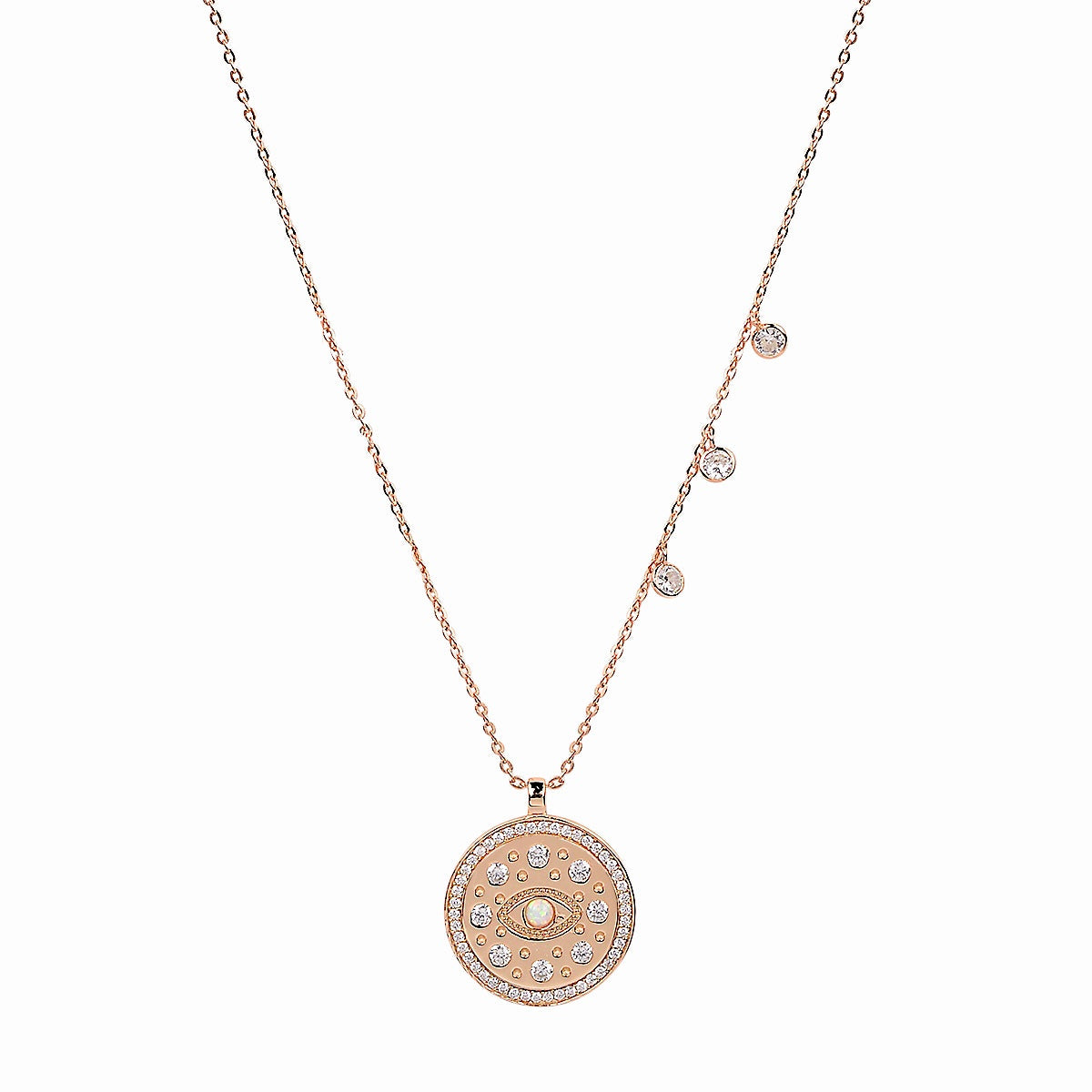 Boho vintage evil eye rose gold necklace
