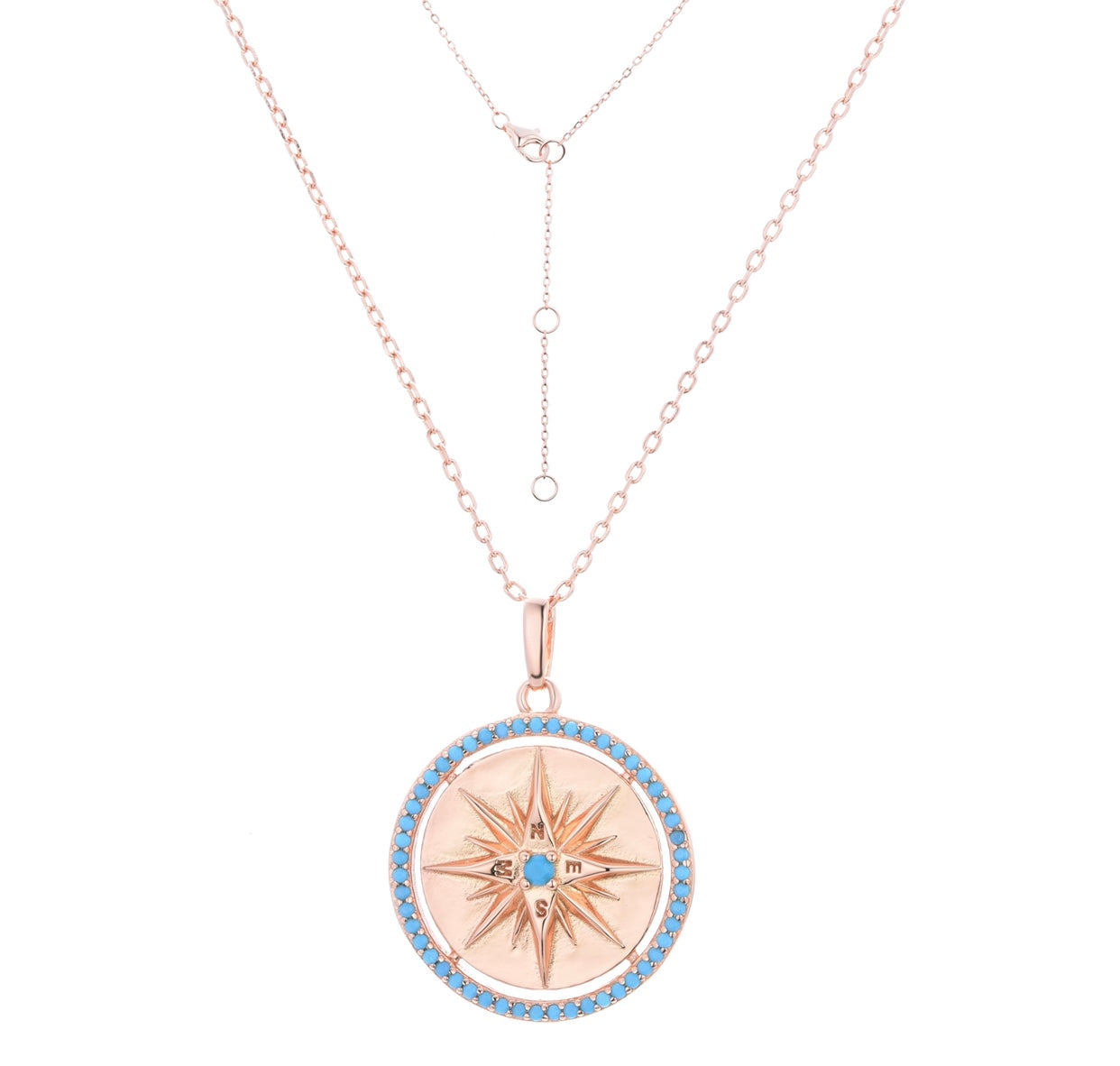 alyah turquoise compass rose gold necklace