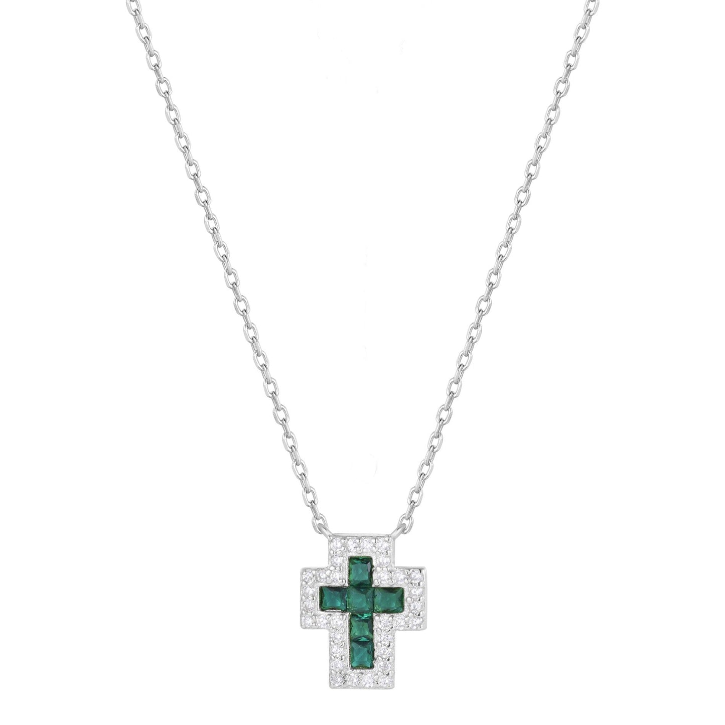 SARAI EMERALD CROSS SILVER NECKLACE