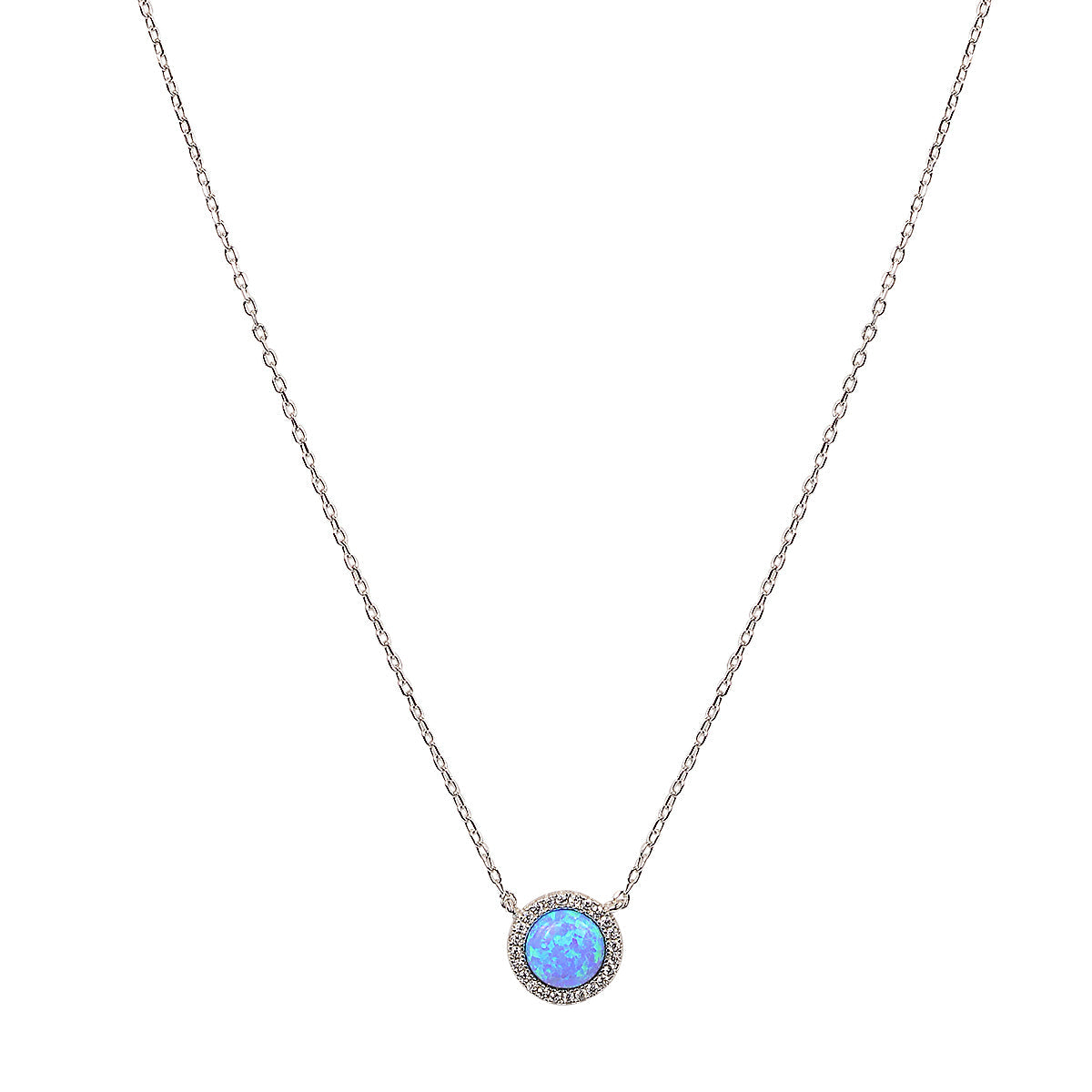Round opal silver necklace