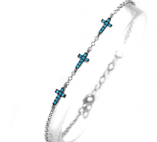 TRINITY CROSS TURQUOISE STERLING SILVER BRACELET