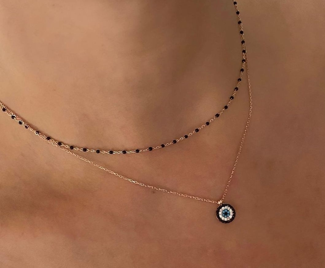 LEORA BLACK BEADED ROSE GOLD NECKLACE