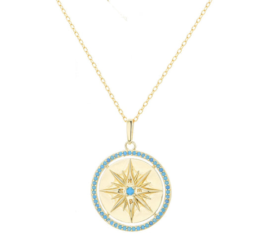 turquoise compass gold necklace