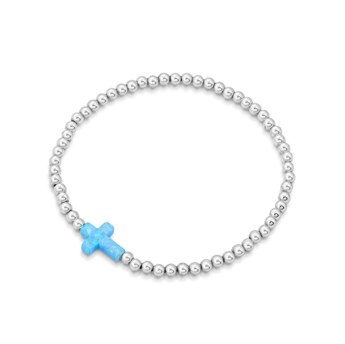OPALITE SIDE CROSS BEADED SILVER BRACELET