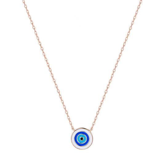 light blue evil eye rose gold necklace