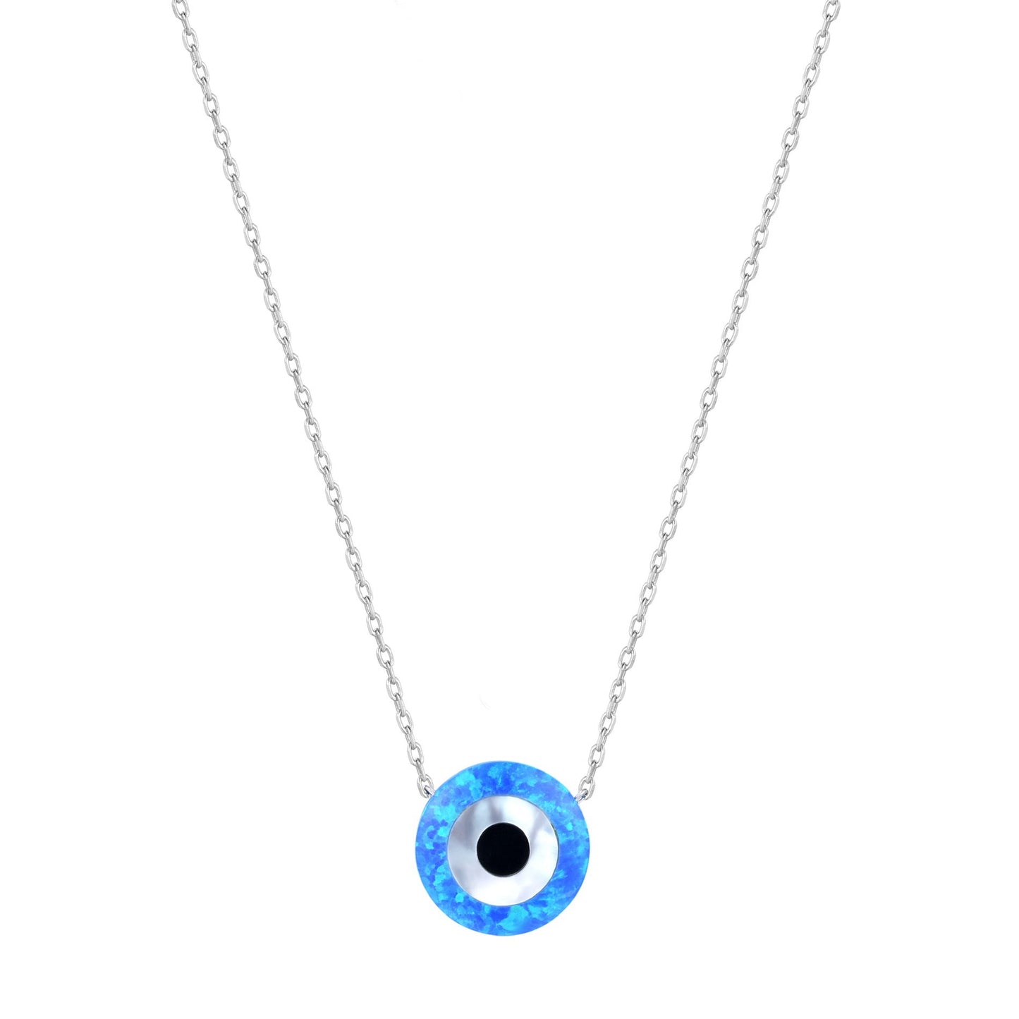 opal evil eye silver neckace