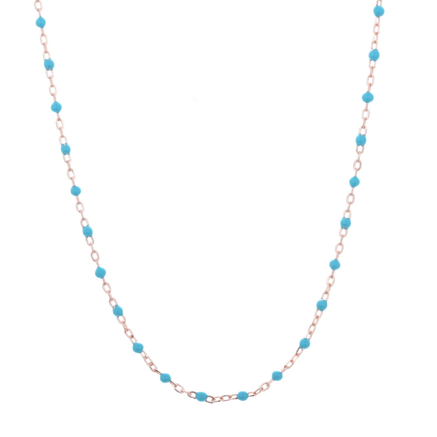blue beaded rose gold necklace