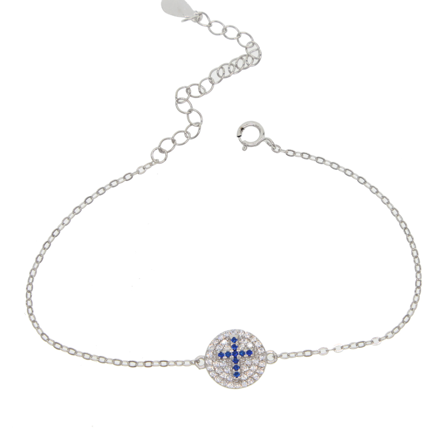 blue crystal cross silver bracelet