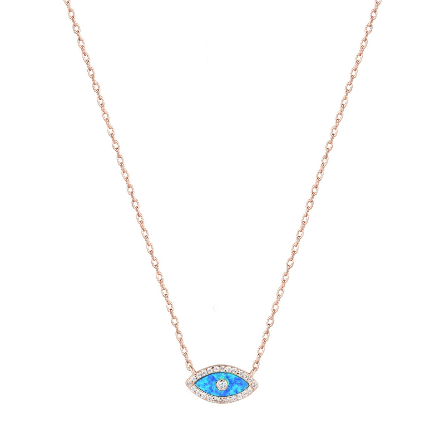blue opal evil eye rose gold necklace