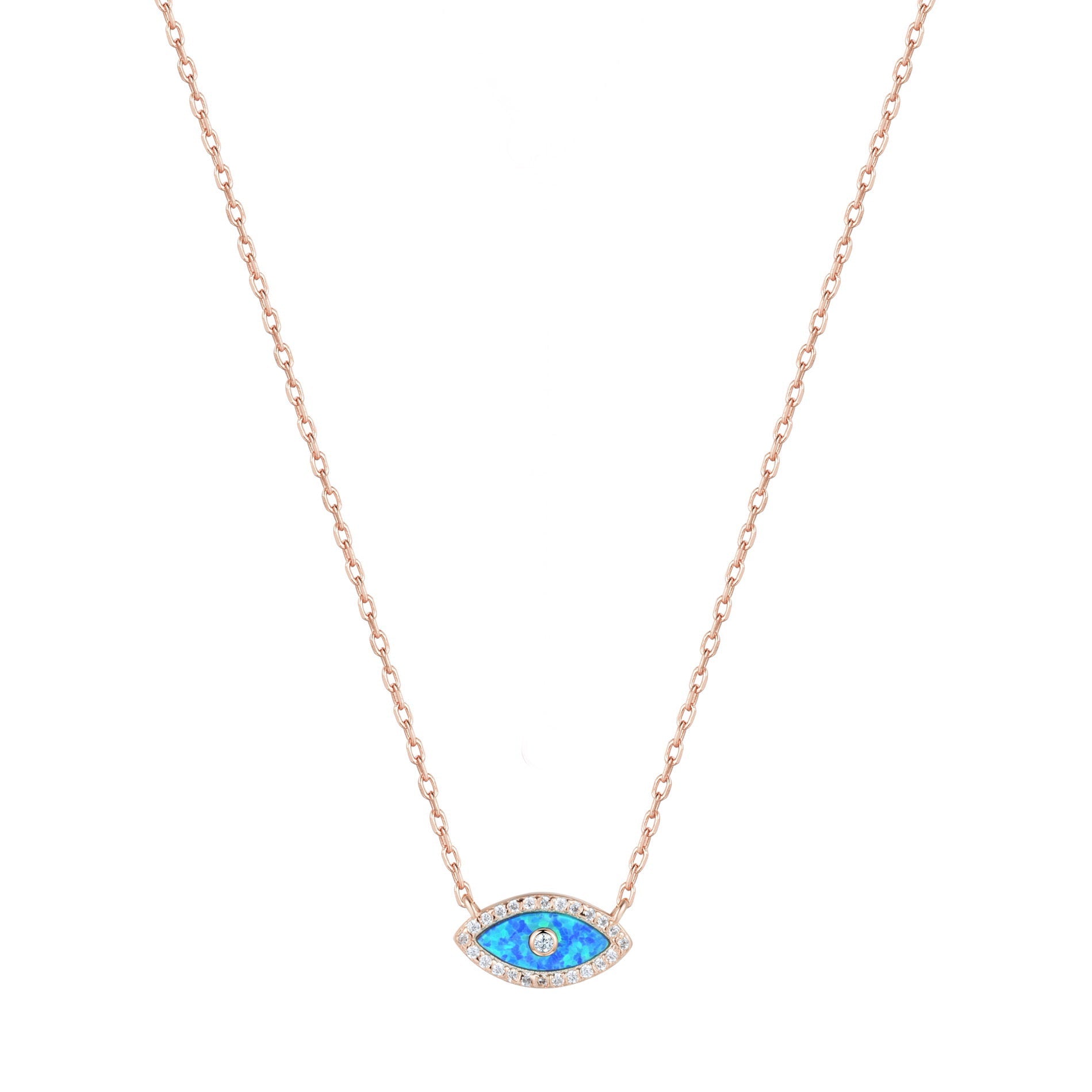 blue opal evil eye rose gold necklace
