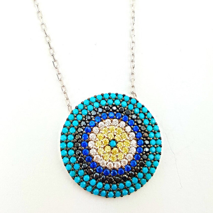 Round turquoise evil eye necklace