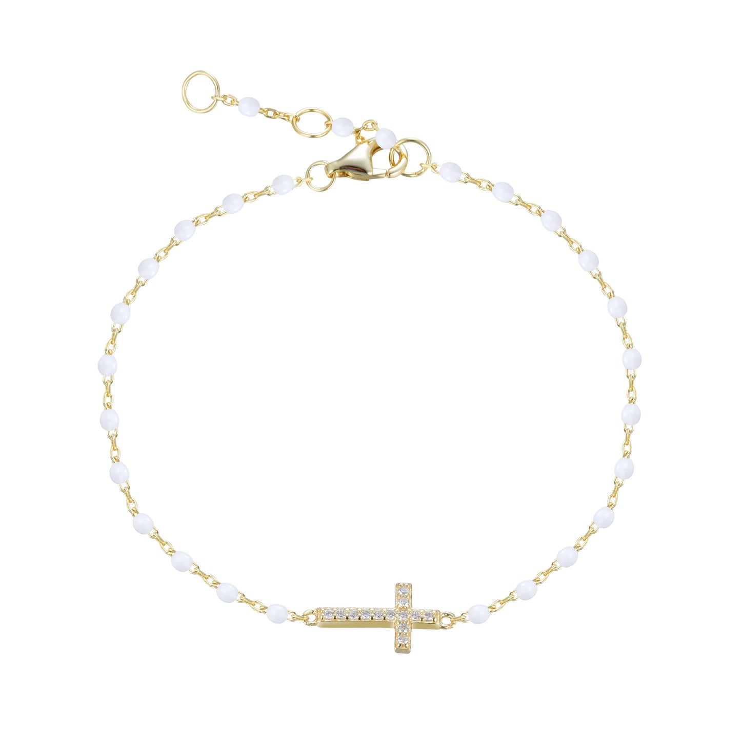 VANESSA CROSS WHITE BEADED GOLD BRACELET
