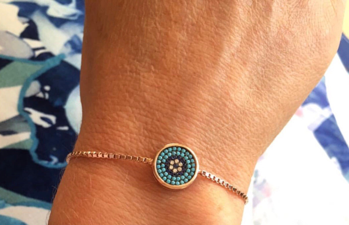 evil eye adjustable rose gold bracelet
