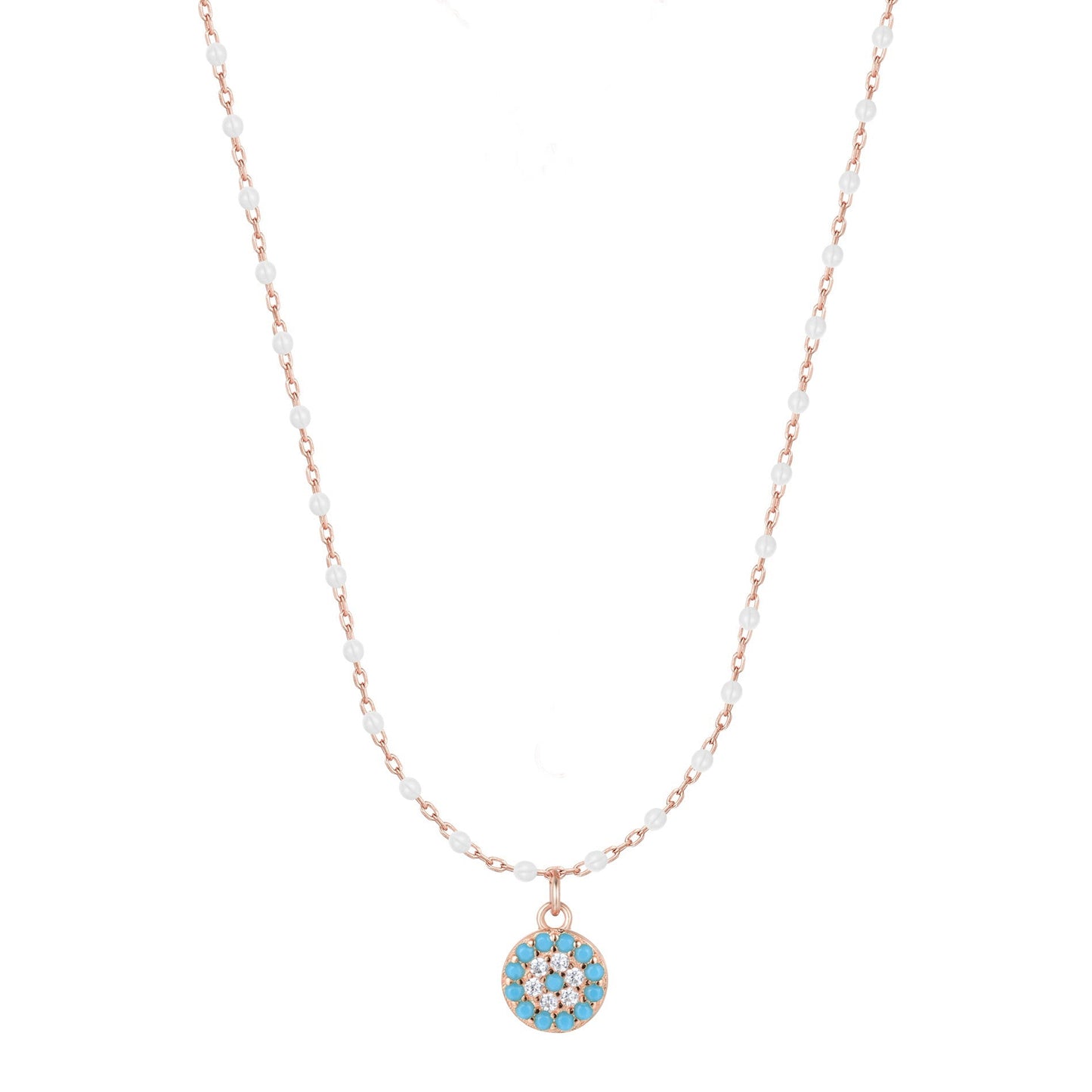 white beaded turquoise evil eye rose gold necklace