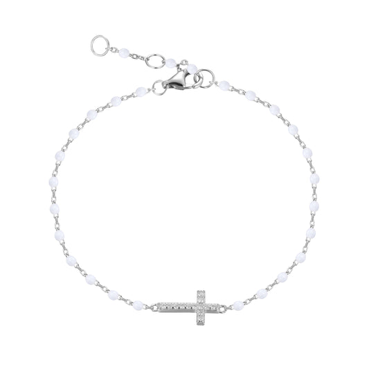 VANESSA CROSS WHITE BEADED SILVER BRACELET
