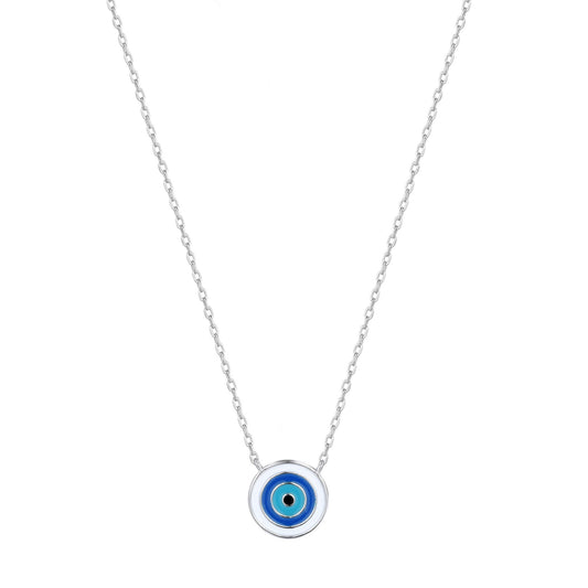 light blue evil eye silver necklace