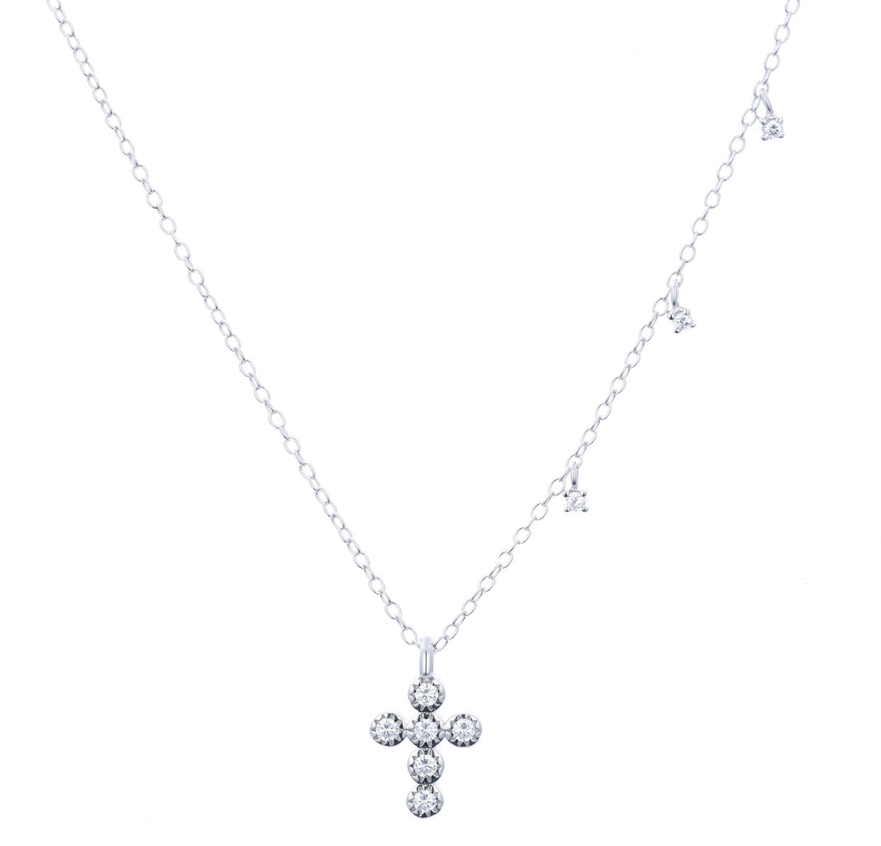 crystal mini cross silver necklace