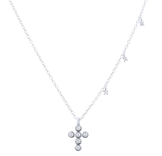 crystal mini cross silver necklace