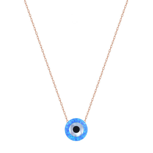 opal evil eye rose gold necklace