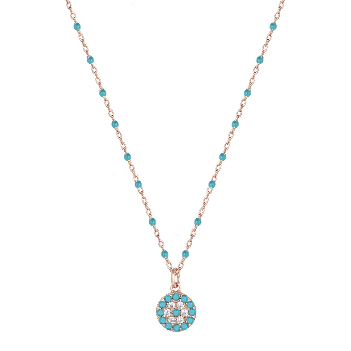 MELINA MINI EVIL EYE BLUE BEADED ROSE GOLD NECKLACE
