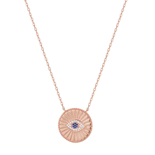 large boho evil eye rose gold necklace