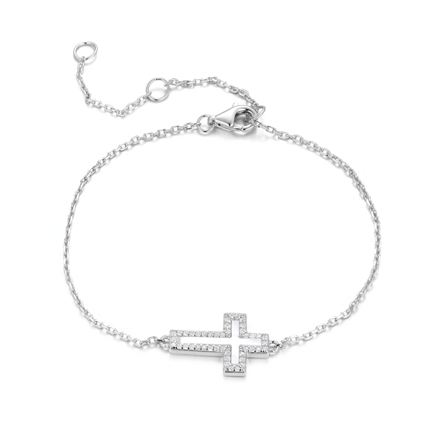 ISABELLA PEARL CROSS SILVER BRACELET
