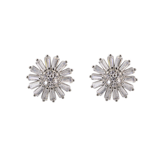 Baguette silver ear studs