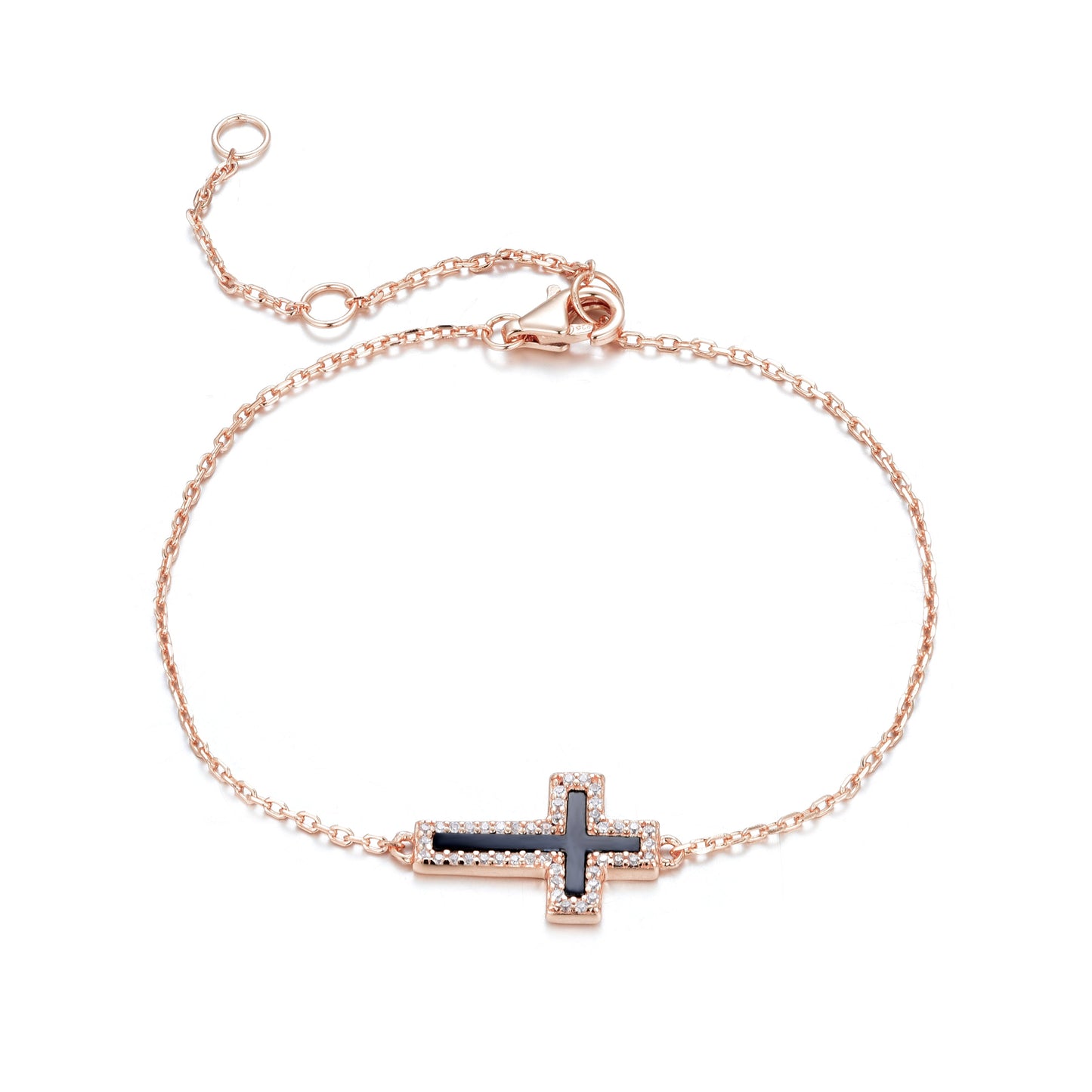 ISABELLA ONYX CROSS ROSE GOLD BRACELET