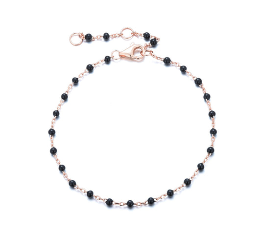 LEORA BLACK BEADED ROSE GOLD BRACELET