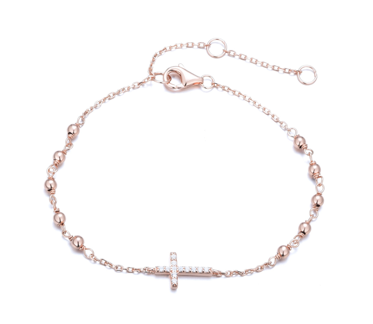 EVA CRYSTAL ROSARY CROSS ROSE GOLD BRACELET