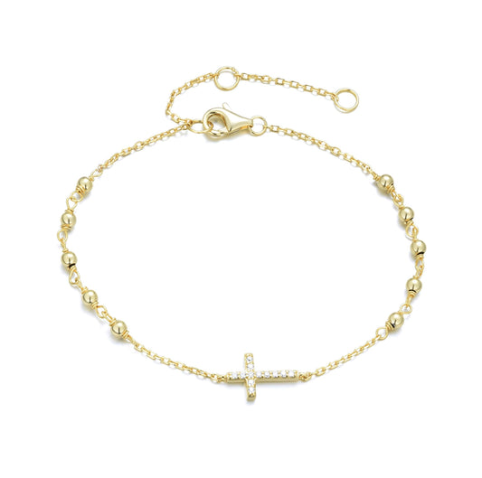 EVA CRYSTAL ROSARY CROSS GOLD BRACELET