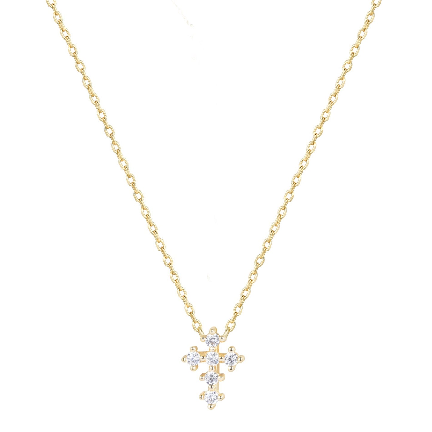 ANISE CRYSTAL MINI CROSS GOLD NECKLACE