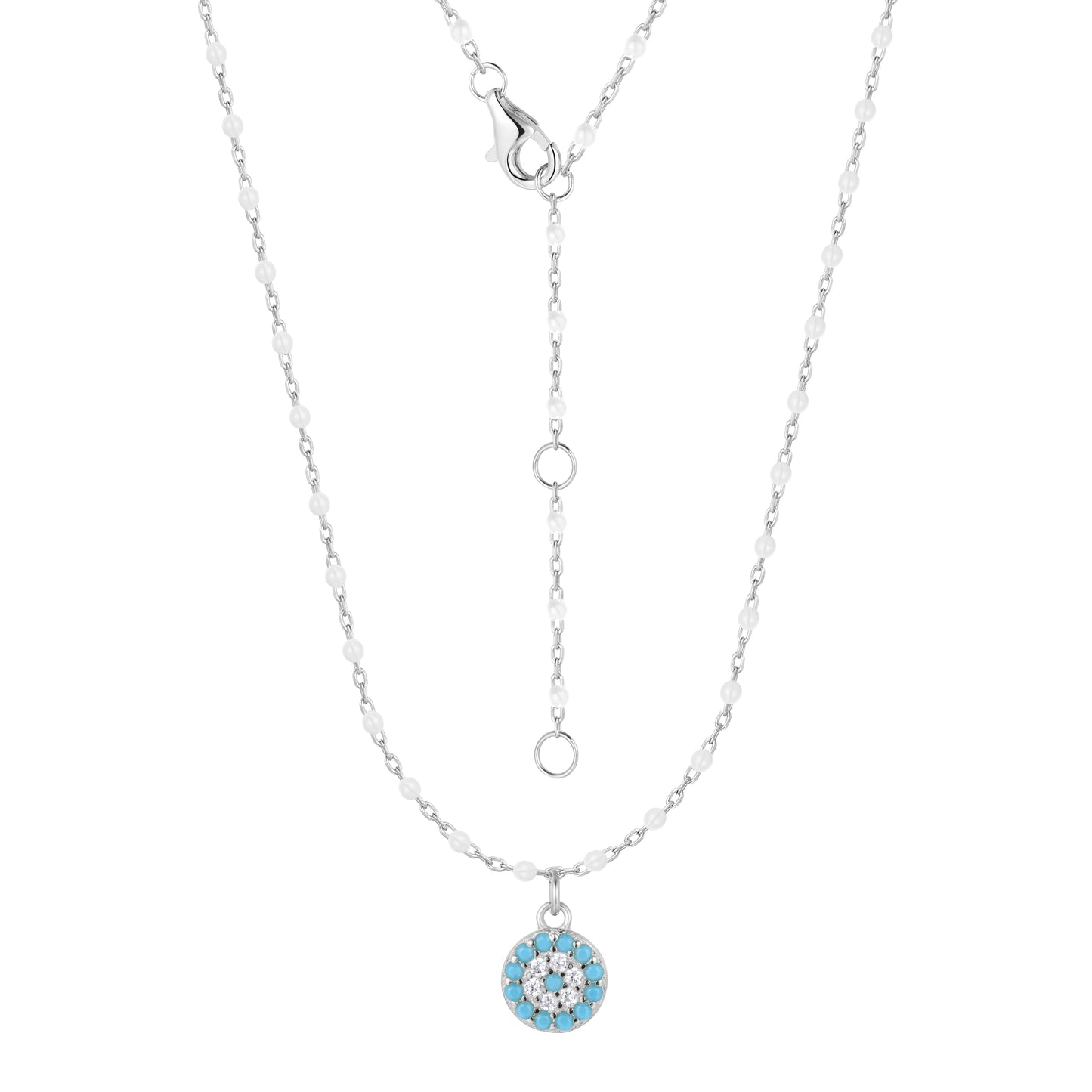 MELINA MINI EVIL EYE WHITE BEADED SILVER NECKLACE