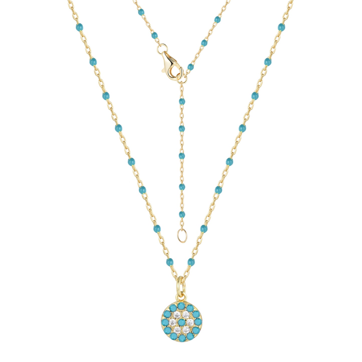 MELINA MINI EVIL EYE BLUE BEADED GOLD NECKLACE