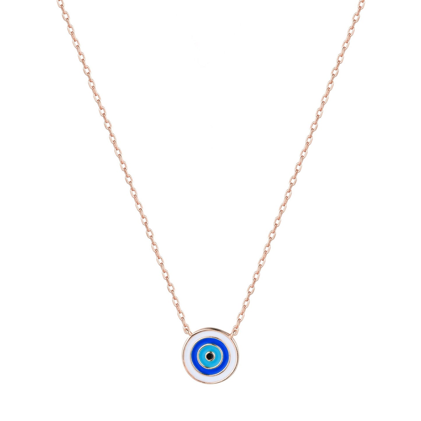 light blue evil eye rose gold necklace 