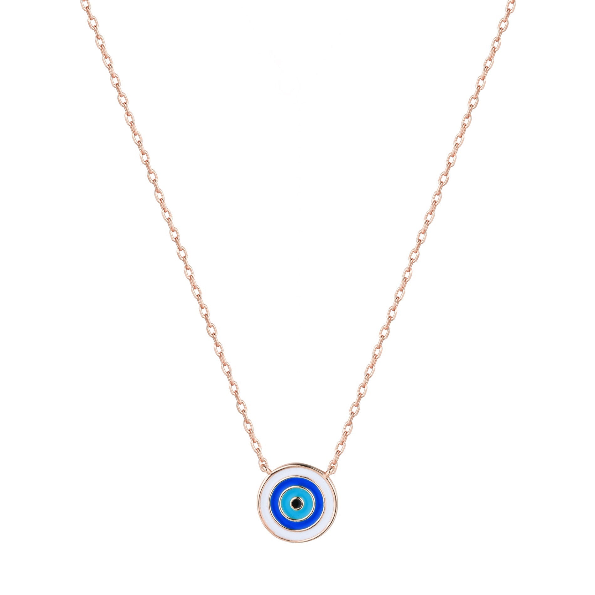 light blue evil eye rose gold necklace 