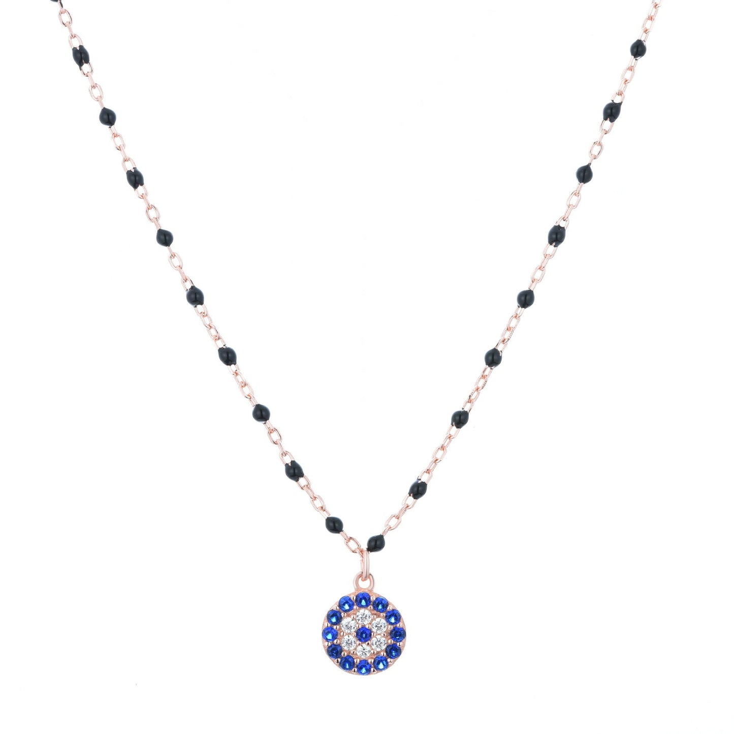 mini evil eye black beaded rose gold necklace