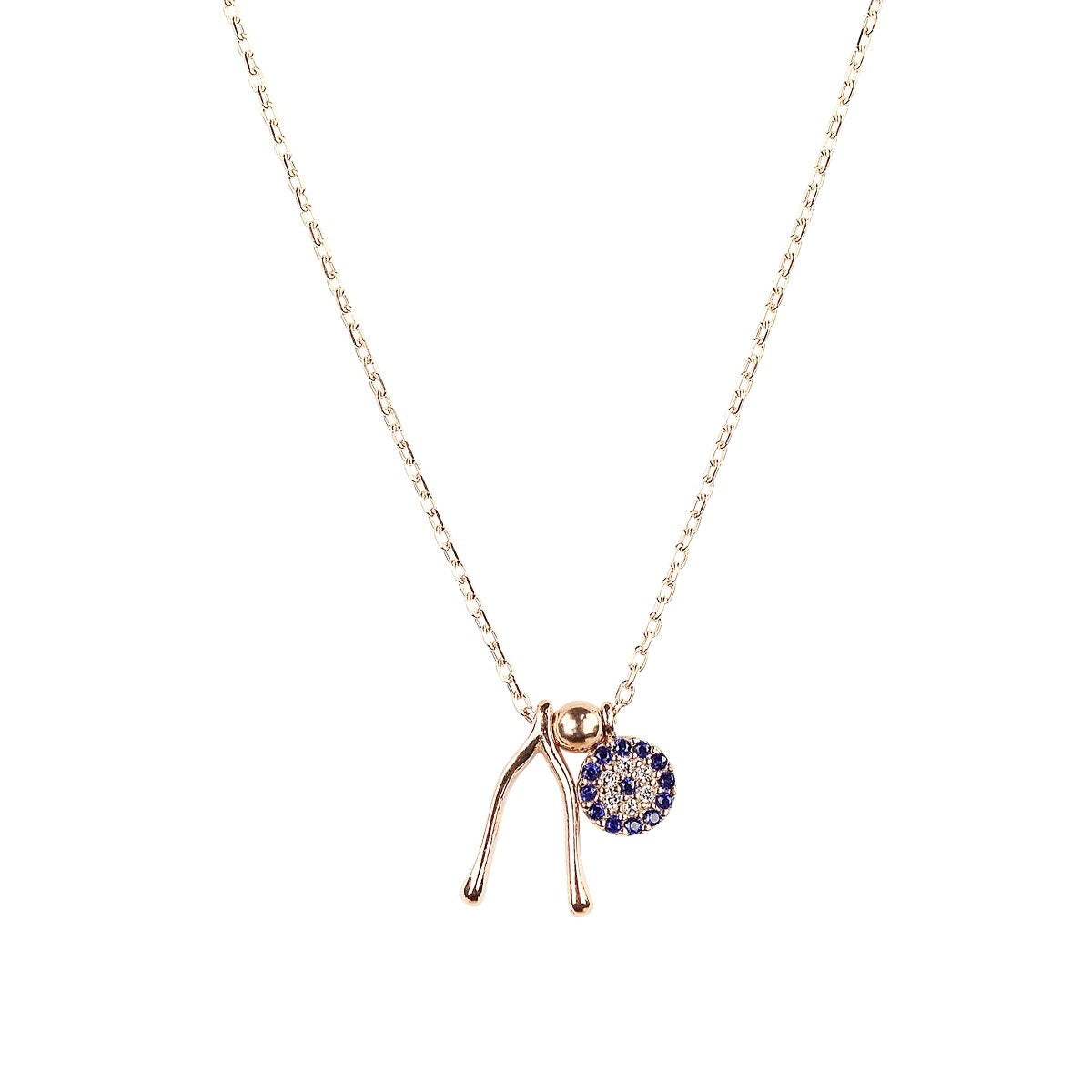 wishbone and evil eye necklace
