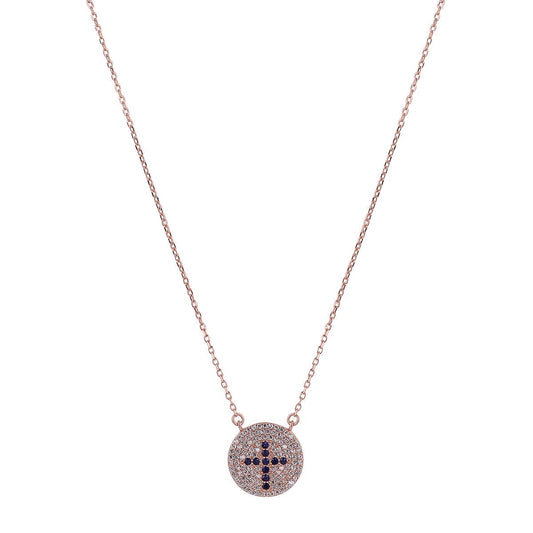 blue cross rose gold necklace