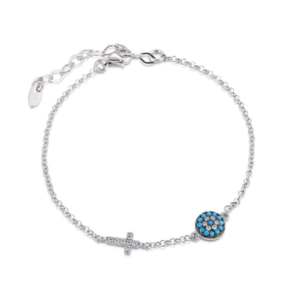 evil eye and cross silver bracelet