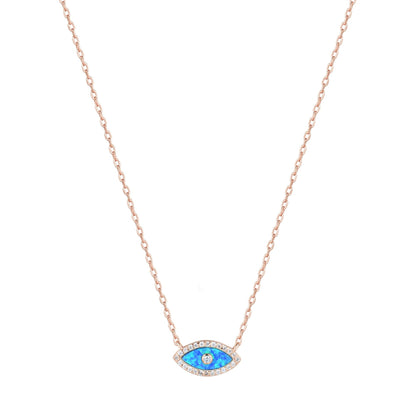 blue opal evil eye rose gold necklace