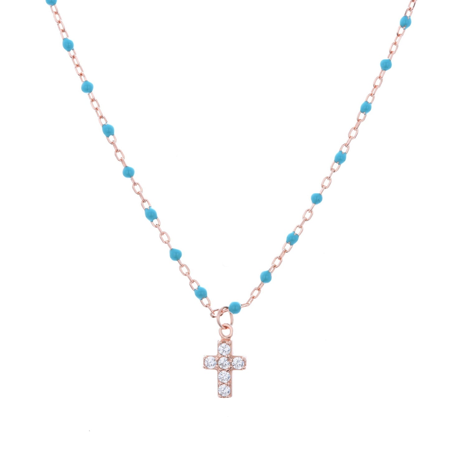 mini cross blue beaded cross necklace