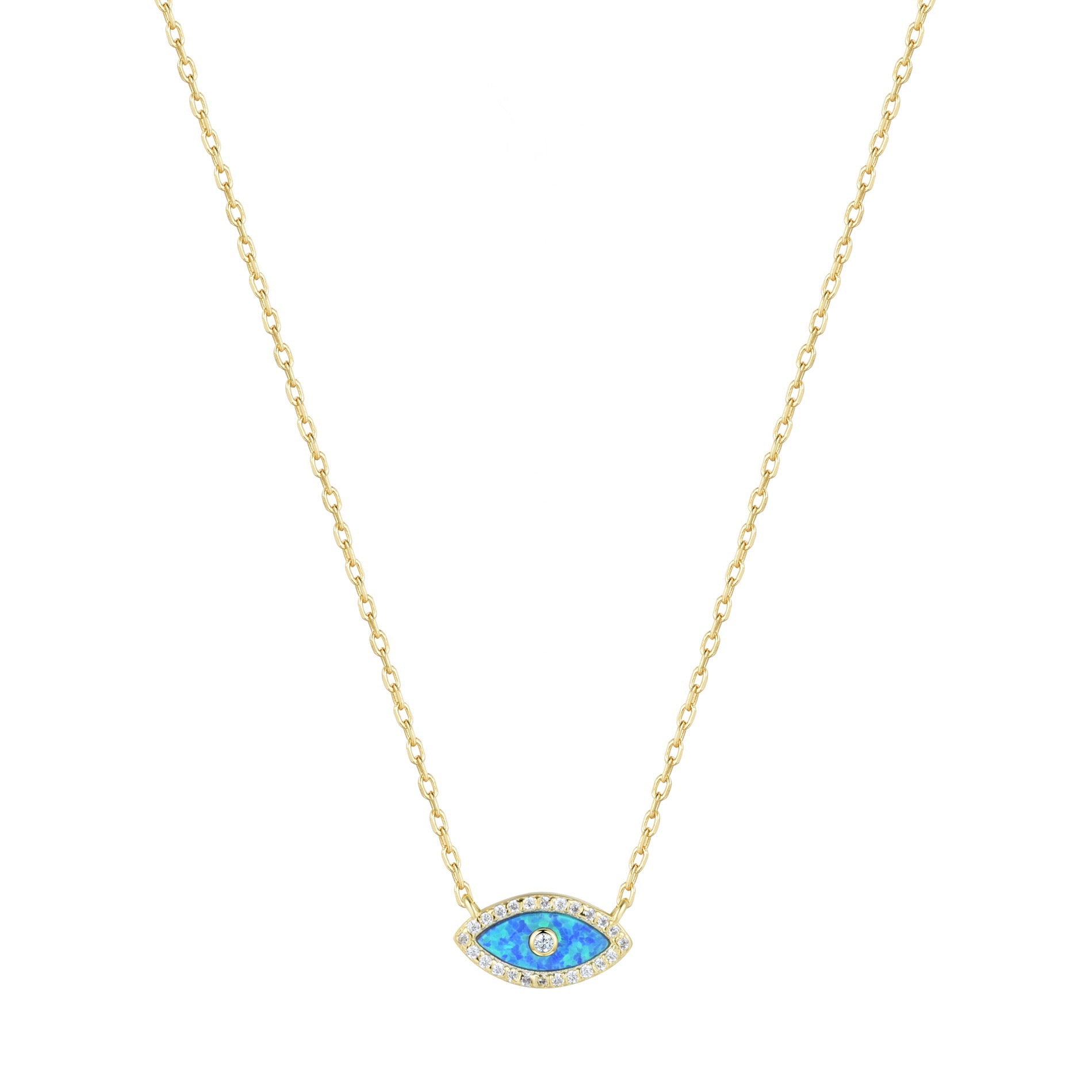 blue opal evil eye gold necklace