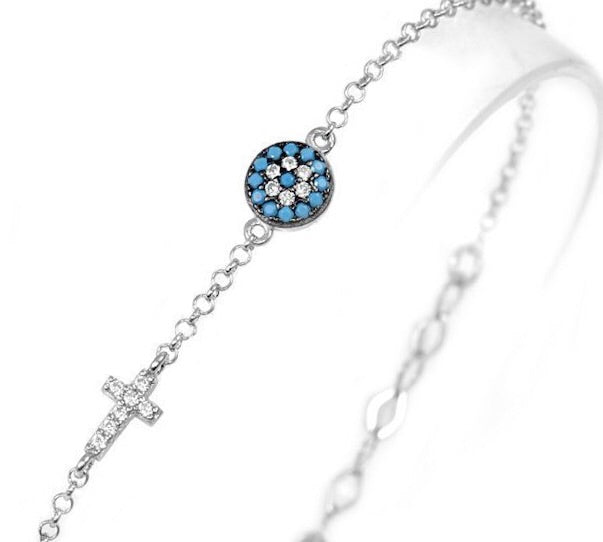EVIL EYE AND CROSS BRACELET